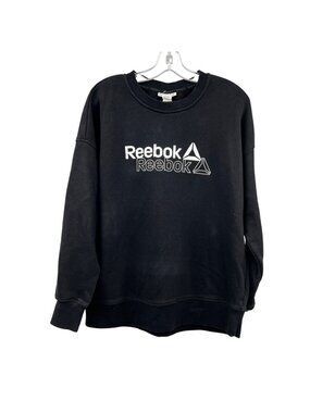 Reebok Womens Logo Sweatshirt Long Sleeve Black/White Size Large